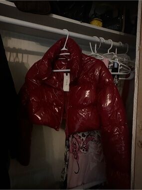 Red Gloss Cropped Puffer Jacket